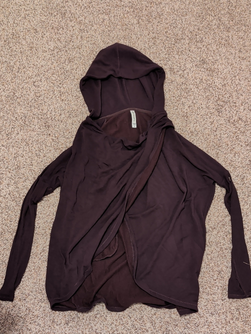 Athleta Hooded Open-Front Cardigan in Plum